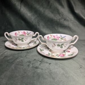 Wedgwood Bone China Charnwood Footed Cream Soup Bowl and Saucer. 2 Settings